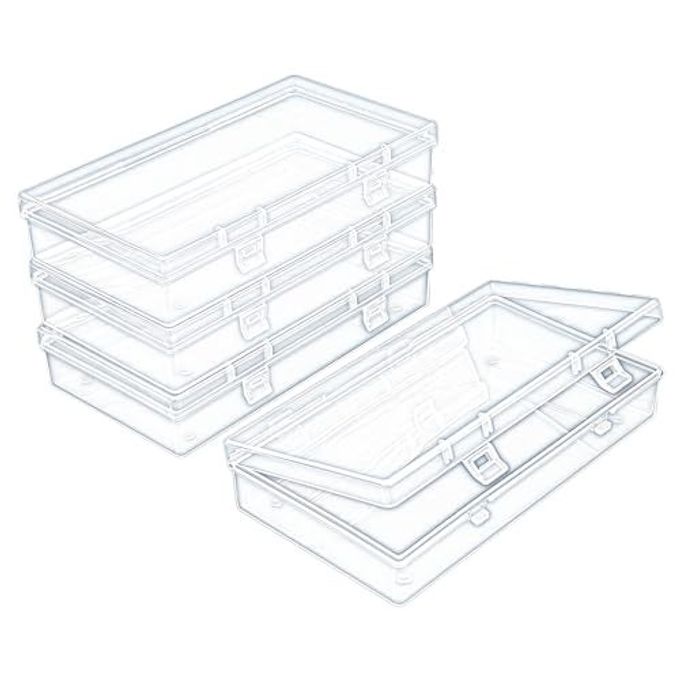 Thintinick 4 Pack Rectangular Clear Plastic Storage Containers Box with Hinged Lid for Beads and Other Small Craft Items (6.1 x 3.3 x 1.18 inch)