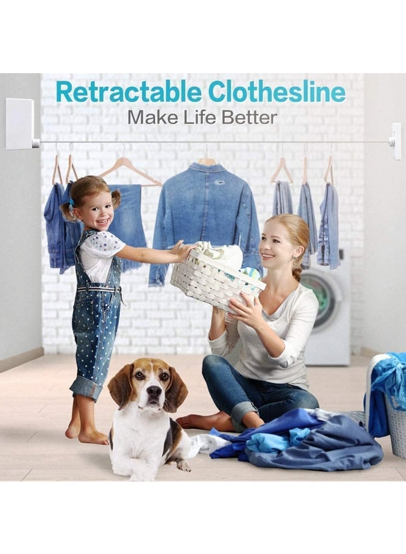 Retractable Clothesline Heavy Duty Clothes Drying Laundry Line Indoor Outdoor Wall Mounted Clothes Dryer Rope Clothing Retracting Adjustable Stainless Steel Line 13.8 Feet (Double Cord White)  - Image 5