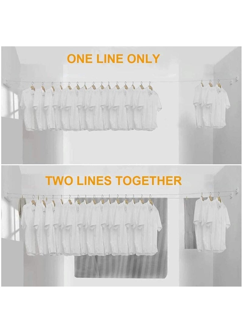 Retractable Clothesline Heavy Duty Clothes Drying Laundry Line Indoor Outdoor Wall Mounted Clothes Dryer Rope Clothing Retracting Adjustable Stainless Steel Line 13.8 Feet (Double Cord White)  - Image 4