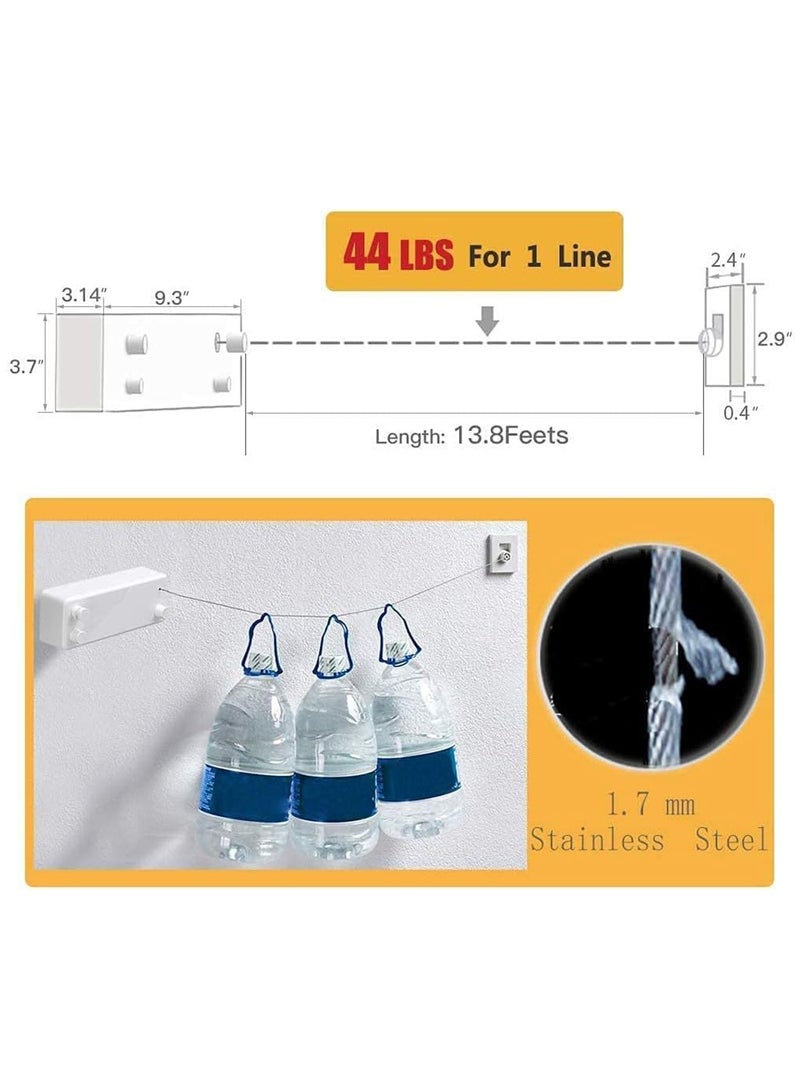 Retractable Clothesline Heavy Duty Clothes Drying Laundry Line Indoor Outdoor Wall Mounted Clothes Dryer Rope Clothing Retracting Adjustable Stainless Steel Line 13.8 Feet (Double Cord White)  - Image 2
