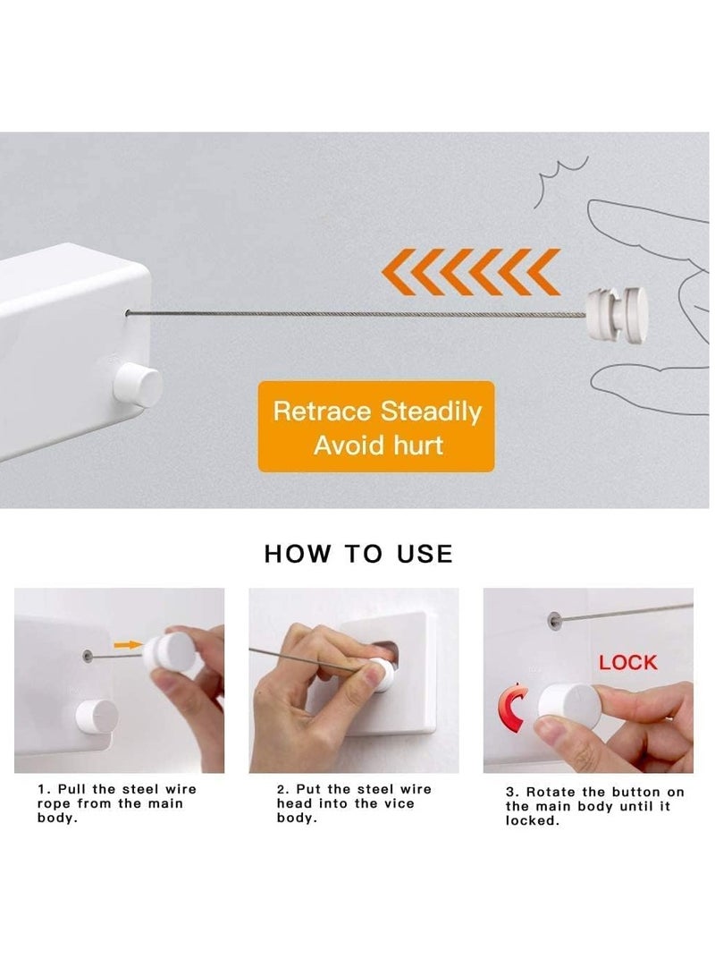Retractable Clothesline Heavy Duty Clothes Drying Laundry Line Indoor Outdoor Wall Mounted Clothes Dryer Rope Clothing Retracting Adjustable Stainless Steel Line 13.8 Feet (Double Cord White)  - Image 3