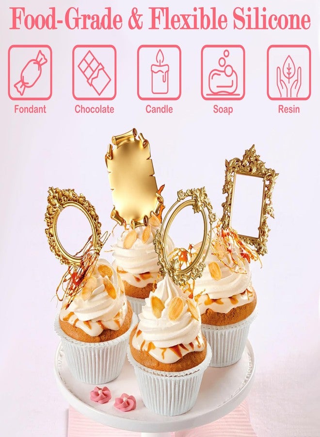 aeloer 8 PCS Picture Frame Molds Silicone, Baroque Style Vintage Photo Frame Fondant Molds for Cake Decorating, Cupcake Topper Chocolate Candy Polymer Clay - Image 2