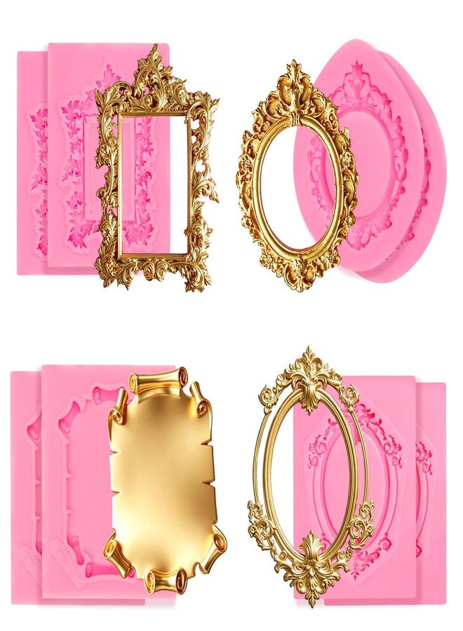 aeloer 8 PCS Picture Frame Molds Silicone, Baroque Style Vintage Photo Frame Fondant Molds for Cake Decorating, Cupcake Topper Chocolate Candy Polymer Clay - Image 1