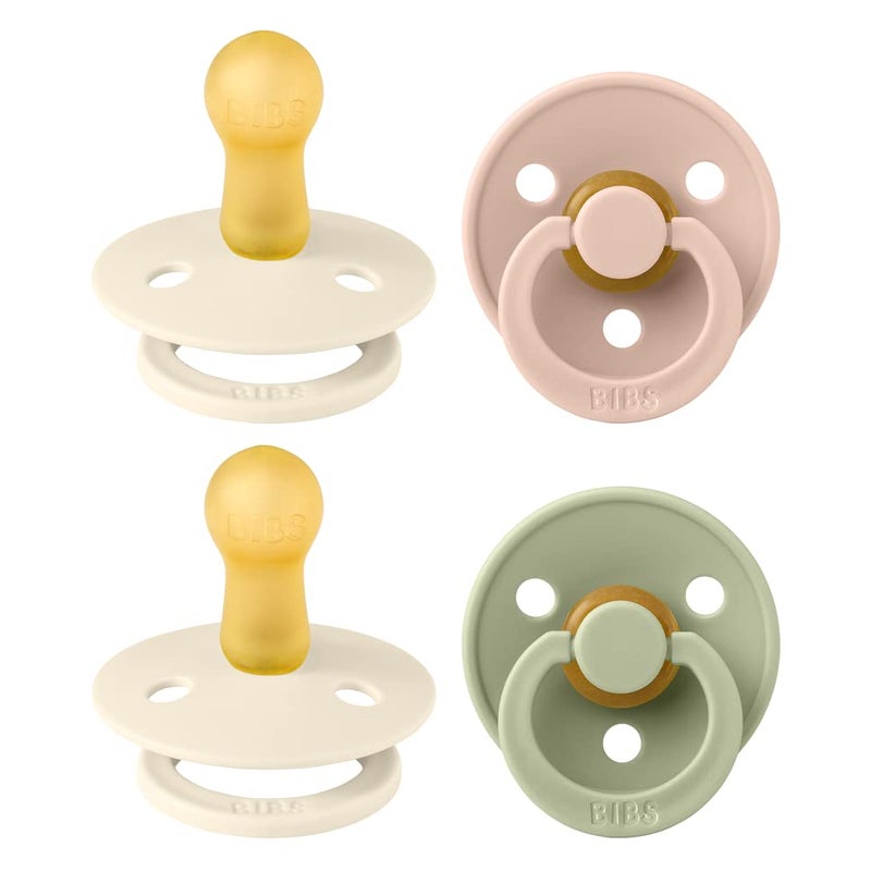 BIBS Colour Soother 4-Pack | BPA Free Dummy Pacifier | Round Nipple | Natural Rubber Latex | Made in Denmark | Size 6-18 Months | Ivory Mix - Image 1