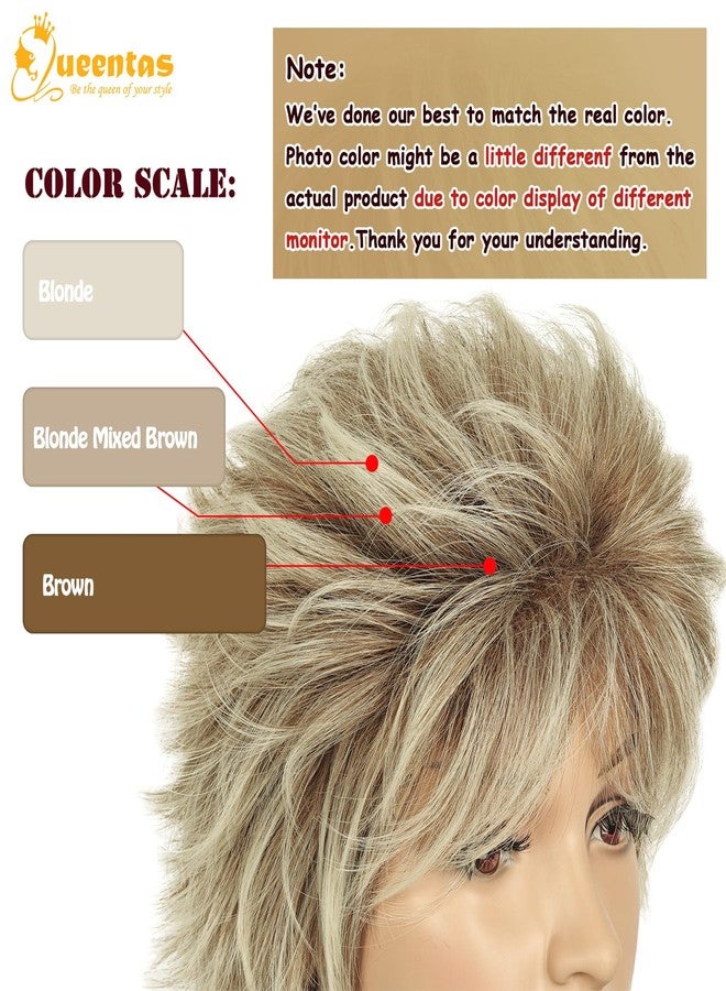 QUEENTAS Short Blonde Wigs for Women Natural Hair wig Full Head Pixie Layered Synthetic Hair (Blonde Mixed Brown) - Image 3