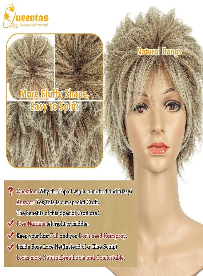 QUEENTAS Short Blonde Wigs for Women Natural Hair wig Full Head Pixie Layered Synthetic Hair (Blonde Mixed Brown) - Image 5