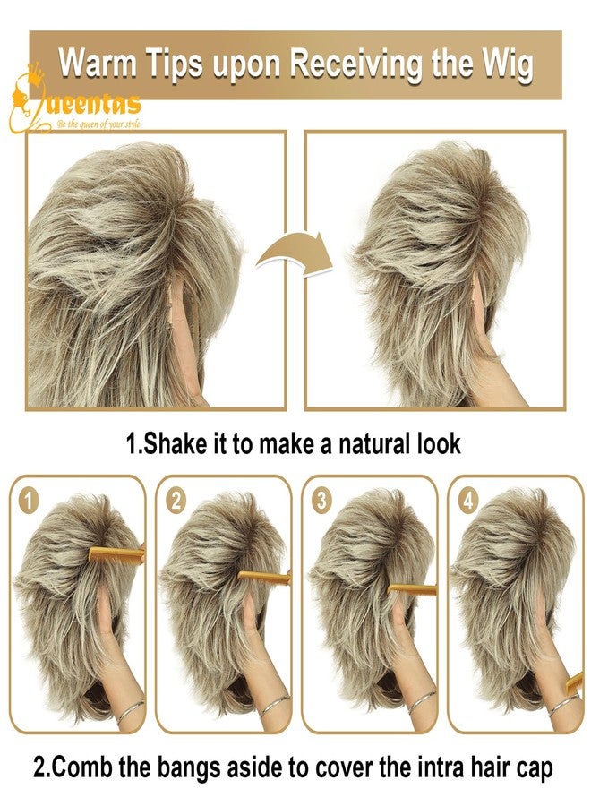 QUEENTAS Short Blonde Wigs for Women Natural Hair wig Full Head Pixie Layered Synthetic Hair (Blonde Mixed Brown) - Image 4