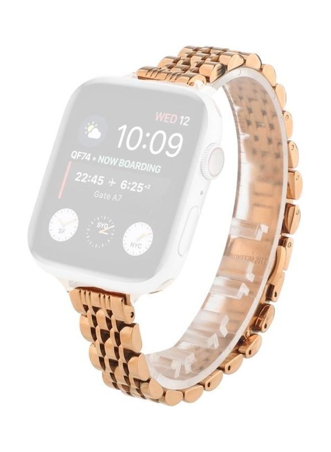 NIBEMINENT Small Waist Seven Beads Stainless Steel Strap Watchband For Apple Watch Series 7/6/SE/5/4/3/2/1 38/40/41mm Rose Gold - Image 1