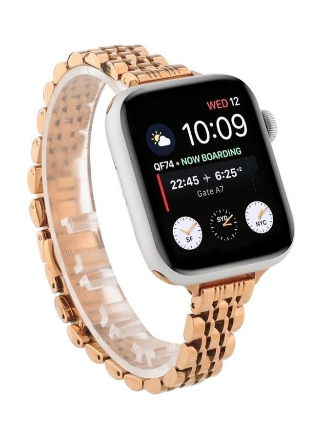 NIBEMINENT Small Waist Seven Beads Stainless Steel Strap Watchband For Apple Watch Series 7/6/SE/5/4/3/2/1 38/40/41mm Rose Gold - Image 2