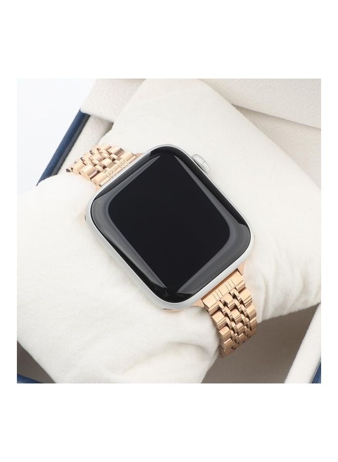 NIBEMINENT Small Waist Seven Beads Stainless Steel Strap Watchband For Apple Watch Series 7/6/SE/5/4/3/2/1 38/40/41mm Rose Gold - Image 3