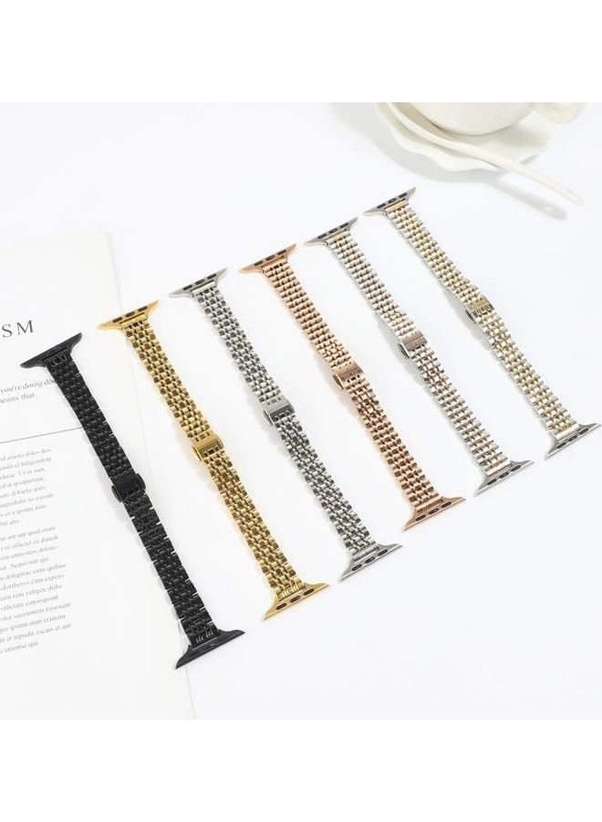 NIBEMINENT Small Waist Seven Beads Stainless Steel Strap Watchband For Apple Watch Series 7/6/SE/5/4/3/2/1 38/40/41mm Rose Gold - Image 4