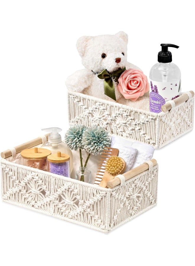Sorbus Sorbus Macrame Boho Decor Baskets - 2 Decorative Gift Baskets for Nursery, Baby Room, Toilet Tank Top - Lined Baby Basket Set for Organizing Changing Station, Linens, Clothes, Diapers, Toiletries - Image 1