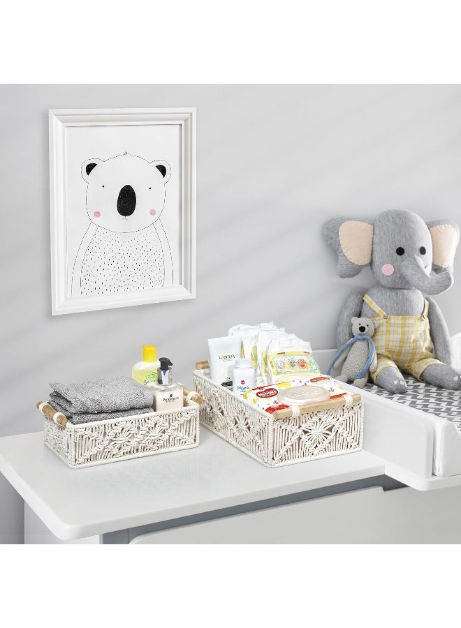 Sorbus Sorbus Macrame Boho Decor Baskets - 2 Decorative Gift Baskets for Nursery, Baby Room, Toilet Tank Top - Lined Baby Basket Set for Organizing Changing Station, Linens, Clothes, Diapers, Toiletries - Image 2