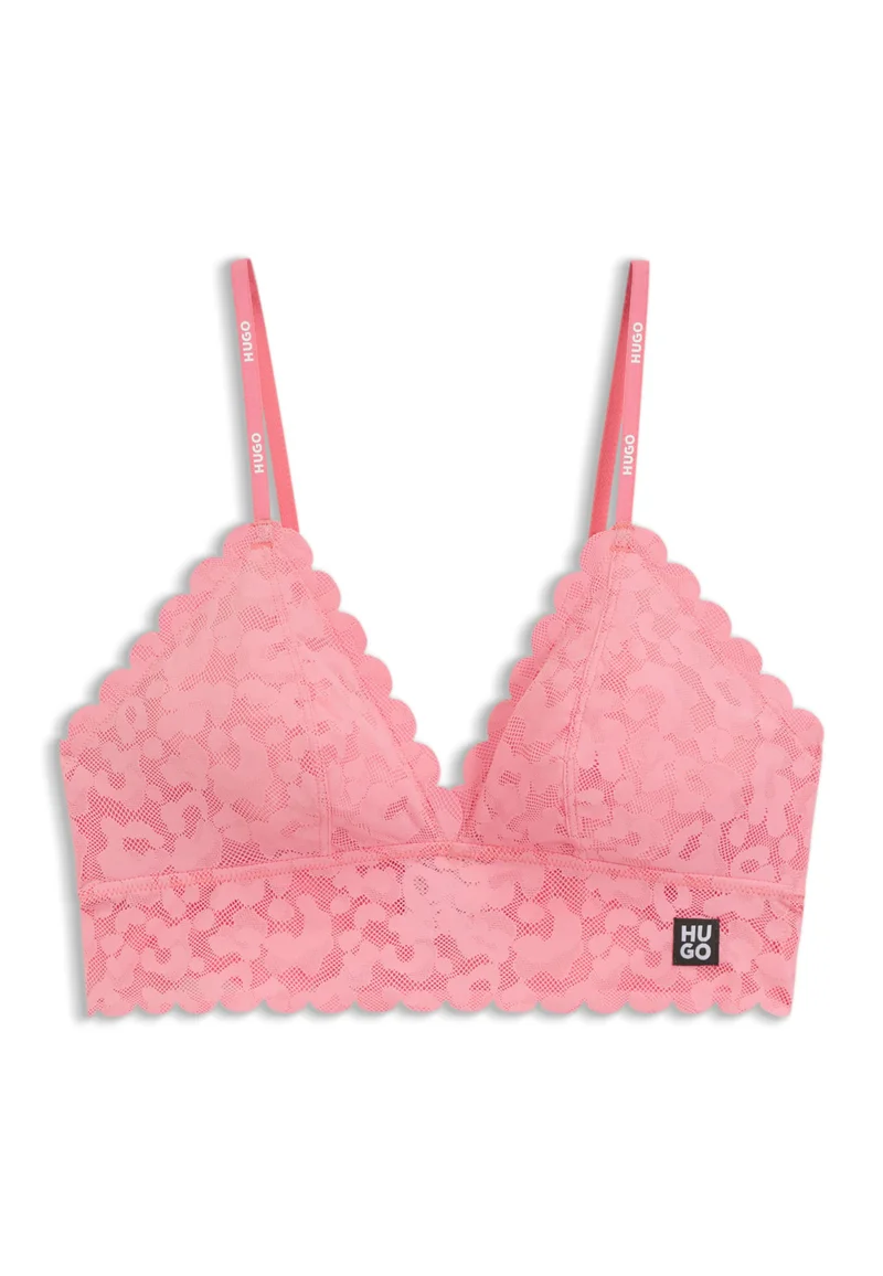 HUGO Scalloped-edge triangle bra in leopard-pattern lace
