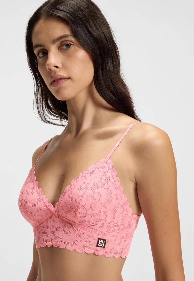 HUGO Scalloped-edge triangle bra in leopard-pattern lace