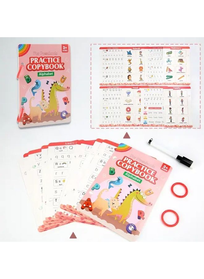 كتاب تدريب الخط الإنجليزي القابل لإعادة الاستخدام للأطفال، تدريب على التحكم في قلم الكتابة، رسم الحروف الأبجدية - Image 1
