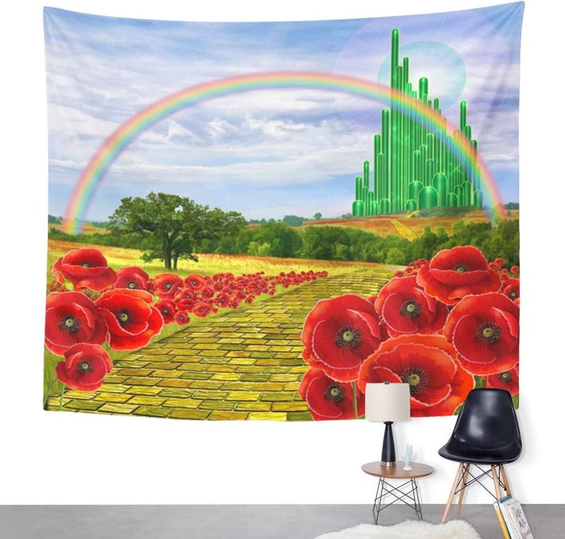 Emvency Tapestry Field Yellow Brick Road Backdrop Leading to Emerald Wizard City Flowers Party Follow Home Decor Wall Hanging for Living Room Bedroom Dorm 50x60 Inches - Image 2