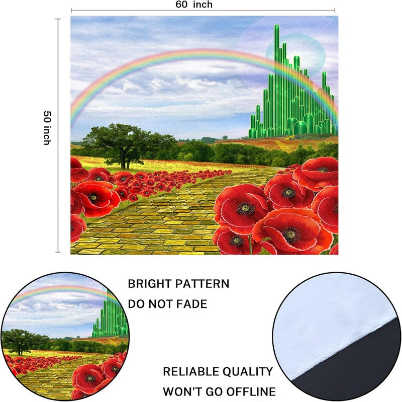 Emvency Tapestry Field Yellow Brick Road Backdrop Leading to Emerald Wizard City Flowers Party Follow Home Decor Wall Hanging for Living Room Bedroom Dorm 50x60 Inches - Image 3
