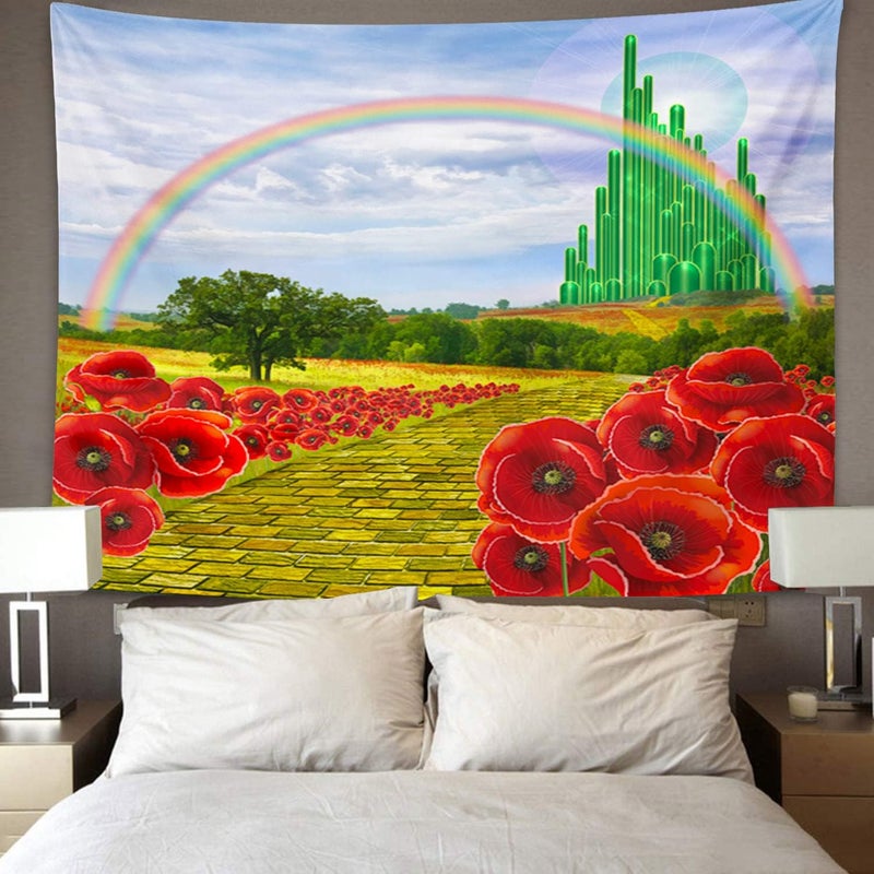 Emvency Tapestry Field Yellow Brick Road Backdrop Leading to Emerald Wizard City Flowers Party Follow Home Decor Wall Hanging for Living Room Bedroom Dorm 50x60 Inches - Image 5