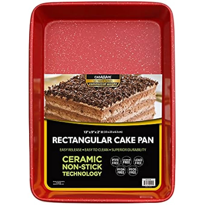casaWare 13 x 9 x 2inch Ultimate Series Commercial Weight Ceramic NonStick Coating Rectangular Cake Pan Red Granite - Image 1