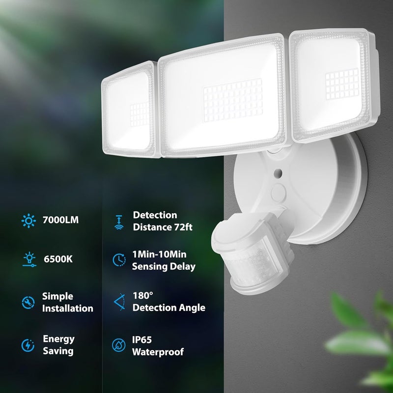 Onforu 75 واط ضوء الفيضانات LED مع مستشعر حركة خارجي، 7000 لومن ضوء فيضانات من الغسق إلى الفجر، ضوء أمان مع ثلاثة رؤوس، ضوء خارجي مقاوم للماء IP65، ضوء حائط 6500 كلفن لمدخل السلم والفناء والمرآب - Image 3