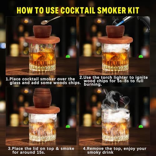 Yecuip Cocktail Smoker Kit with Torch – 8 Flavors Wood Chips – Old Fashioned Drink Smoker Kit, Whiskey Smoker Infuser Kit, Birthday Bourbon Gifts Christmas Gifts for Men, Dad, Husband (Without Butane) - Image 5