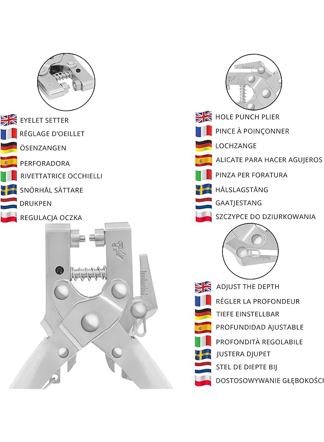 Kurtzy Eyelet Hole Punch Pliers Kit With 100 Silver Eyelets - 16Cm/6.3 Inch Leather Belt Grommet Tool - 8.5Mm Silver Metal Grommets - Plier Puncher Set For Fabric, Clothes, Shoes, Bags And Crafts - Image 5