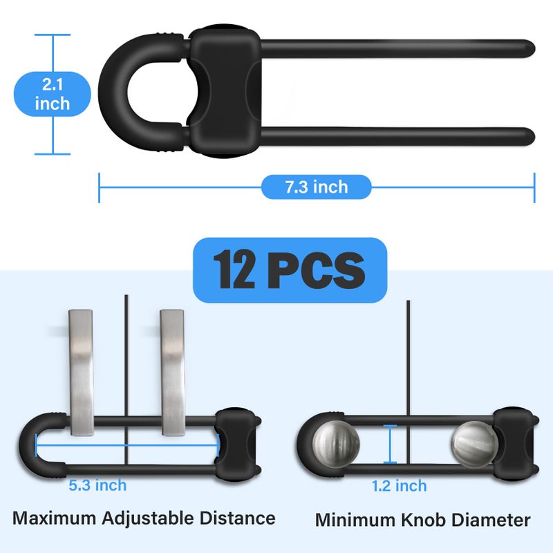 SPISPI Baby Proofing Cabinets,Cabinet Locks for Babies,12 Pack U-Shaped Child Locks for Cabinets, Child Proof Cabinet Latches,Child Safety Cabinet Locks with Adjustable by SPISPI (Black) - Image 2
