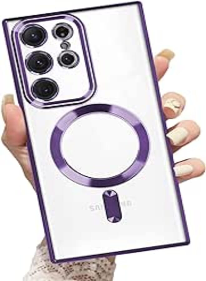 OOK Magnetic Clear Case for Galaxy S22 Ultra Case,Compatible with MagSafe, Love Heart Design Electroplated Case Soft TPU Shockproof Full Camera Lens Protective Case for Samsung Galaxy S22 Ultra