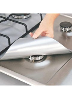 SHOWAY Stovetop Burner Protectors 4Pcs Black And Reusable Cooking Kitchen Non Stick Gas Range Protectors Silver  - Image 1