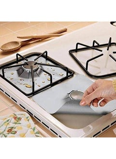 SHOWAY Stovetop Burner Protectors 4Pcs Black And Reusable Cooking Kitchen Non Stick Gas Range Protectors Silver  - Image 3