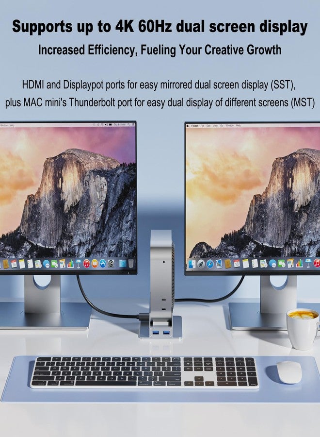 THANDBLE Mac mini M4 Dock & Stand with 4K60Hz HDMI and DisplayPort, M.2 NVMe SSD Enclosure, 4 USB-A Ports, SD/TF Card Reader 9 in 1 Hub for Mac mini M4/M4 Pro - Silver - Image 4