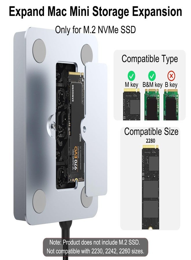 THANDBLE Mac mini M4 Dock & Stand with 4K60Hz HDMI and DisplayPort, M.2 NVMe SSD Enclosure, 4 USB-A Ports, SD/TF Card Reader 9 in 1 Hub for Mac mini M4/M4 Pro - Silver - Image 3