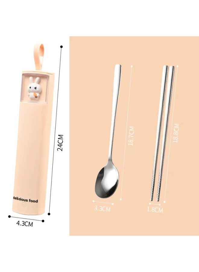 304 Stainless Steel Portable Cutlery Box, Spoon, Fork, And Chopsticks Three-piece Set, Student Travel Set, Gift Cutlery With Logo Printing