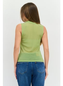 MANGO Women Mock Neck Sleeveless Plain Tank Top, Green  - Image 3