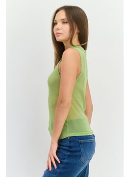 MANGO Women Mock Neck Sleeveless Plain Tank Top, Green  - Image 2