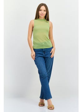MANGO Women Mock Neck Sleeveless Plain Tank Top, Green  - Image 4