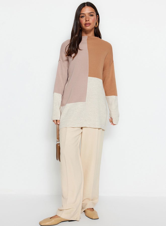 trendyol Stone Color Block High Neck Knitwear Sweater - Image 2