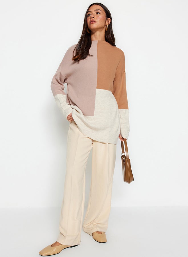 trendyol Stone Color Block High Neck Knitwear Sweater - Image 1