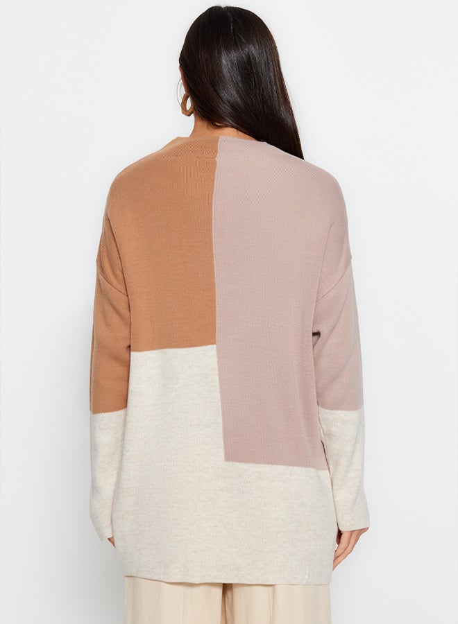 trendyol Stone Color Block High Neck Knitwear Sweater - Image 5
