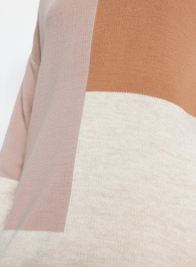trendyol Stone Color Block High Neck Knitwear Sweater - Image 4