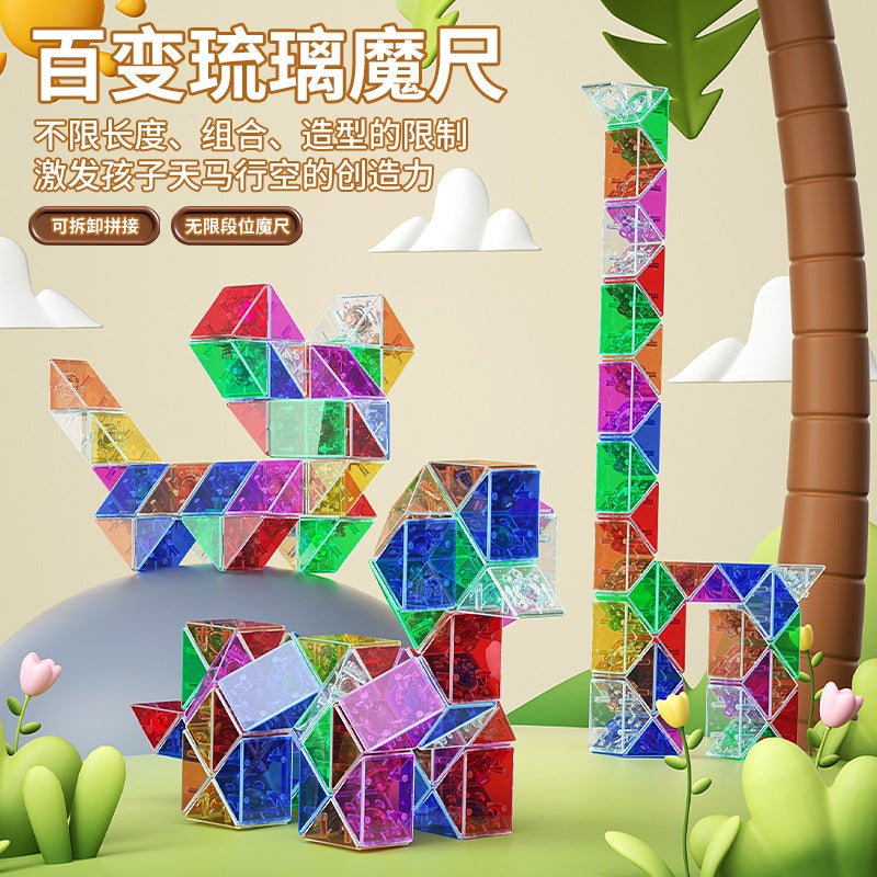 Glass Color Changeable Magic Ruler Full Set 24-36-72 Detachable Kindergarten Children'S Colorful Magic Ruler Toy Large - Image 3