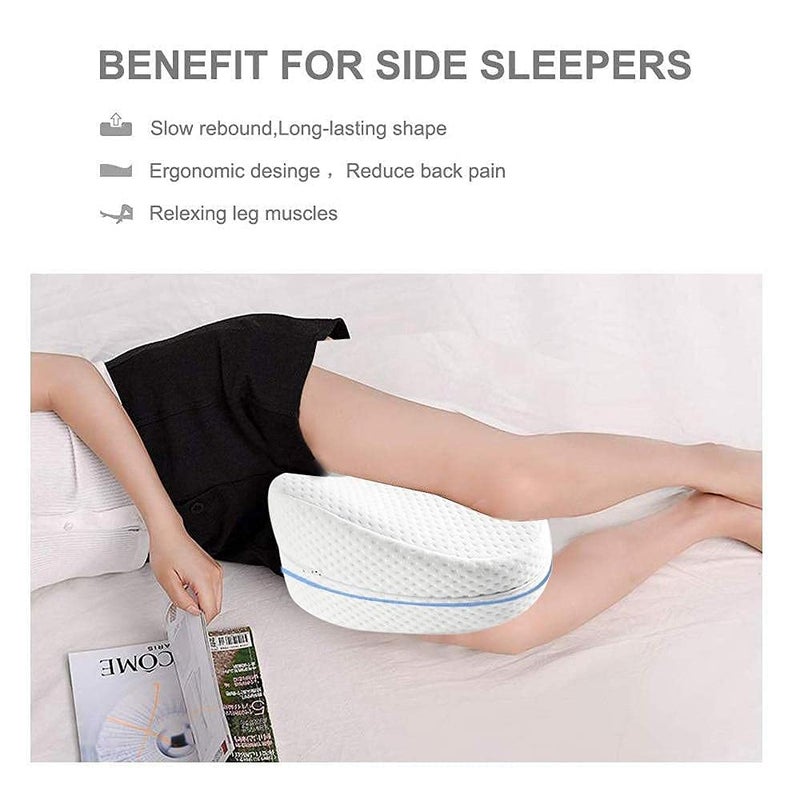 AIDROM MART Orthopedic Pain Relief Leg Pillow Memory Foam Leg Pillow for Back Pain/Leg Pain/Pregnancy/Knee Support with Washable Cover - White - Image 3