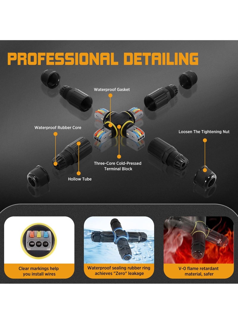 Barakah صندوق تقاطع 4 طرق 3 دبابيس IP68 موصل كابل مقاوم للماء موصل سلك تحت الأرض بدون براغي P25 لنطاق سلك Ø5-9 مم (AC 450V، 16A) مناسب لمجموعة إصلاح سلك التمديد - Image 4