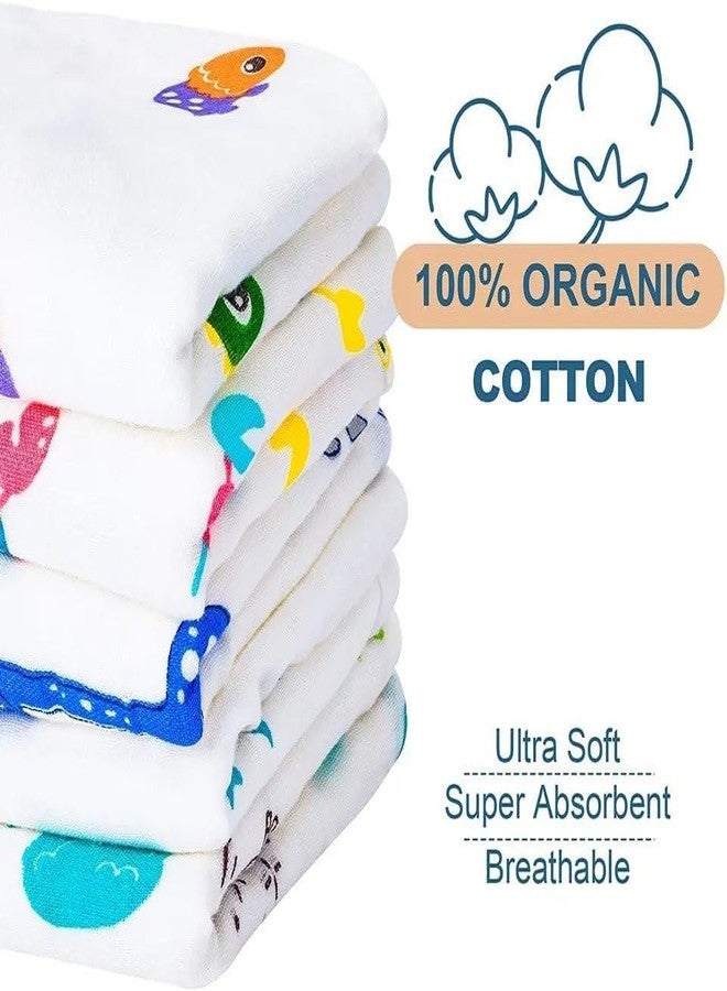 VEWIKZY | Muslin Cotton Face Towels for New Born Baby | Extra Soft Hankies Reusable Napkins for Infants Toddlers | Baby Care Soft & Absorbent | Random Prints | Pack of 5 (White) - Image 2