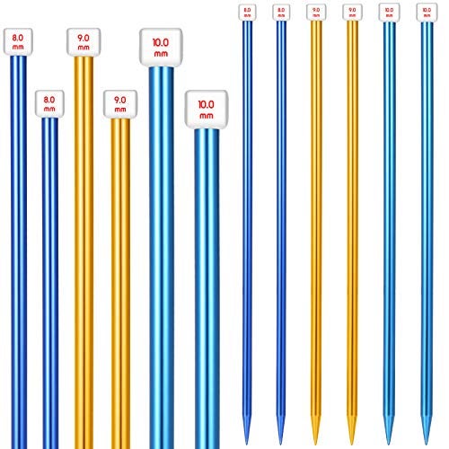 Syhood 6 Pieces/ 3 Pairs Aluminum Straight Knitting Needles Set, 8 mm, 9 mm and 10 mm,14 Inch Single Point Knitting Needles, Color Extra Long Sweater Straight for DIY Projects - Image 1