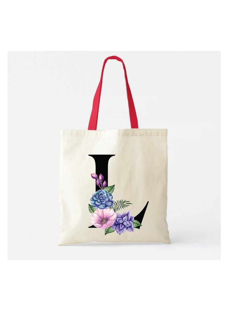 PRINTSHOP4ME Initial Letters Canvas Cotton Tote Bag With Red Handle-Ideal Gifts For Bridesmaids-Party Bag-Reusable Bags  - Image 2