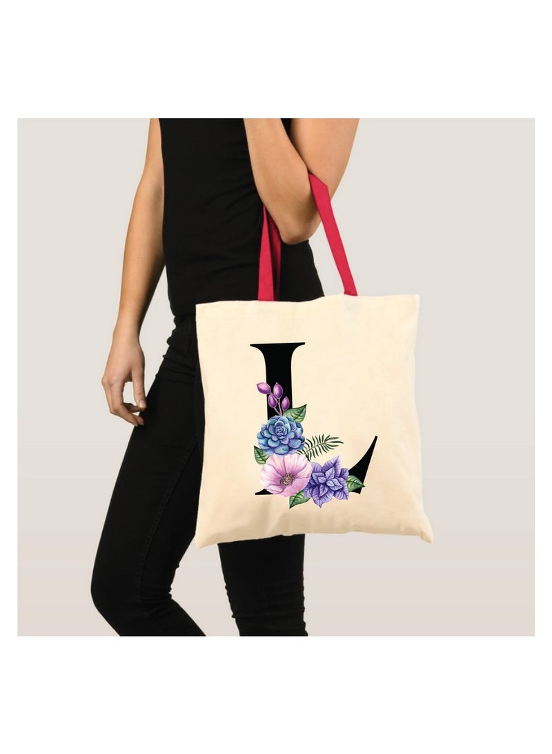 PRINTSHOP4ME Initial Letters Canvas Cotton Tote Bag With Red Handle-Ideal Gifts For Bridesmaids-Party Bag-Reusable Bags  - Image 3