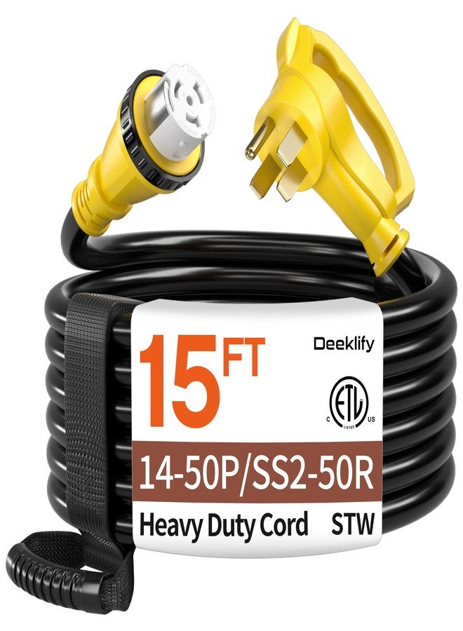 Deeklify 15FT 50 Amp Generator Cord, NEMA 14-50P/SS2-50R Heavy-Duty 4 Conductors Cable, Pure Copper STW RV Extension Cord, Female Plug with Twist Lock, Suitable for RV or Camper, ETL Listed - Image 1