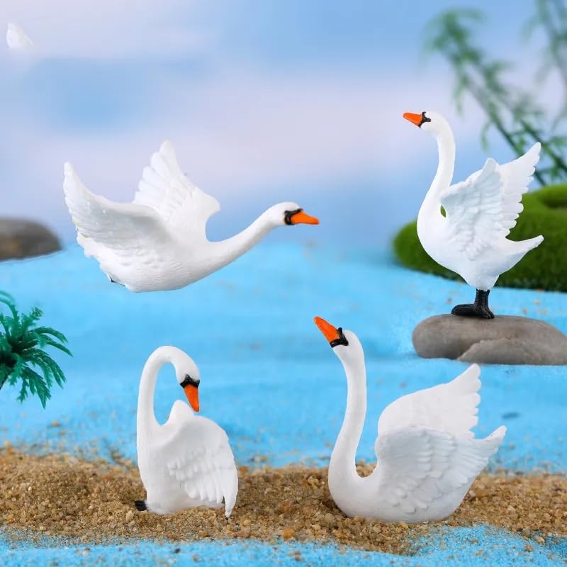 Chocozone Pack of 4 Goose Miniatures Toys for Kids Decorative Items for Home Landscape Decor Fairy Garden Decorations - 4.5cm - Image 1
